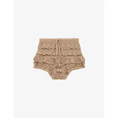 Loewe Womens Beige  X Paula's Ibiza Brand-motif Crochet-knit Cotton Shorts In Sand