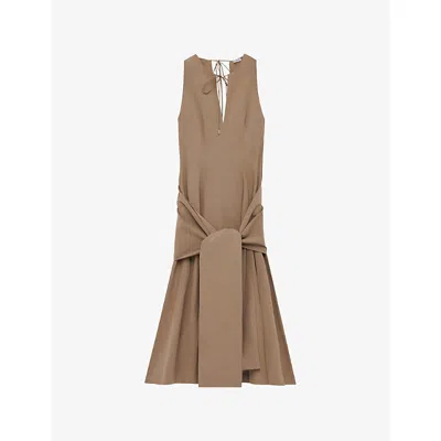 Loewe Womens Beige Wrap-tie Sleeveless Cotton Midi Dress In Brown