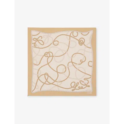 Loewe Womens Beige/yellow Double L Artwork-print Silk Square Scarf In Brown