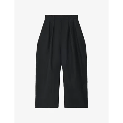 Loewe Womens Black Barrel-leg High-rise Wool-blend Trousers