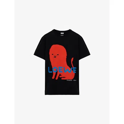 Loewe Womens Black Branded Short-sleeved Cotton-blend T-shirt