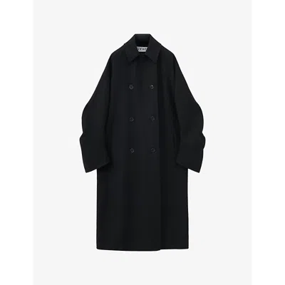 Loewe Wool-blend Double-breasted Trench Coat In Black