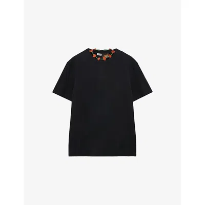 Loewe Womens Black Floral-crochet Round-neck Cotton T-shirt Xs