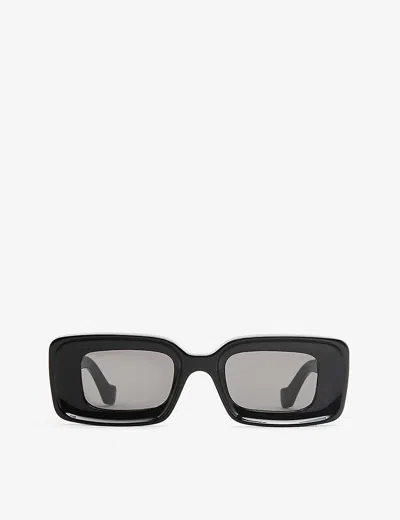 LOEWE WOMENS BLACK G736270X18 RECTANGULAR LOGO-EMBELLISHED ACETATE SUNGLASSES,63511513