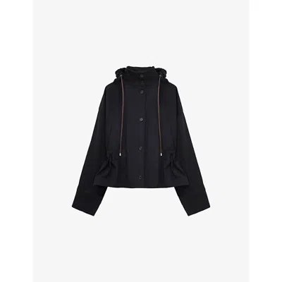 Loewe Womens Black Hooded Flared-hem Cotton-blend Jacket