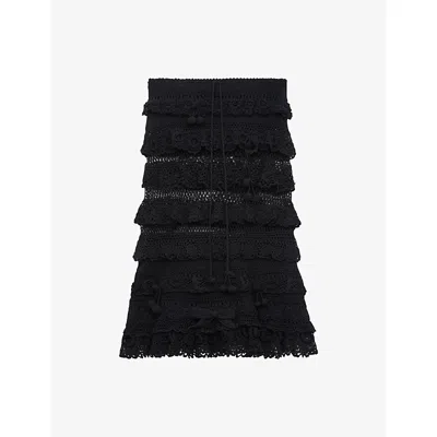 Loewe Womens Black  X Paula's Ibiza Ruffled Crochet Cotton Midi Skirt In Multi
