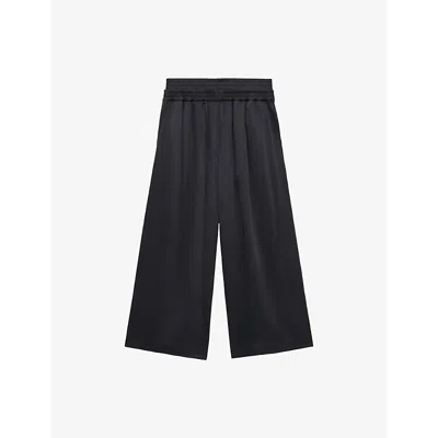 Loewe Womens Black Logo-embroidered Wide-leg Cropped Woven Trousers