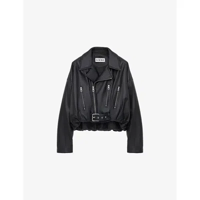 Loewe Womens  Notched-collar Zipped Leather Biker Jacket In Black
