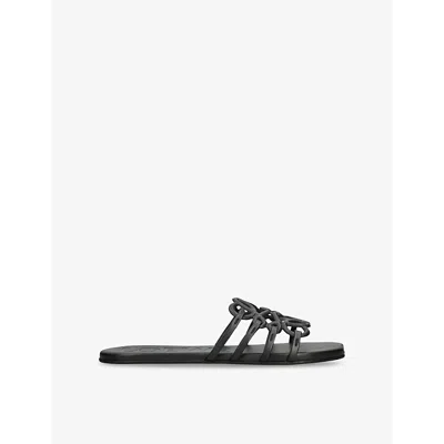 LOEWE WOMENS BLACK PETAL ANAGRAM LEATHER SLIDES EUR 36 / 3 UK