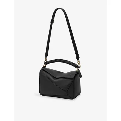Loewe Womens  Puzzle Woven-handle Mini Leather Cross-body Bag In Black