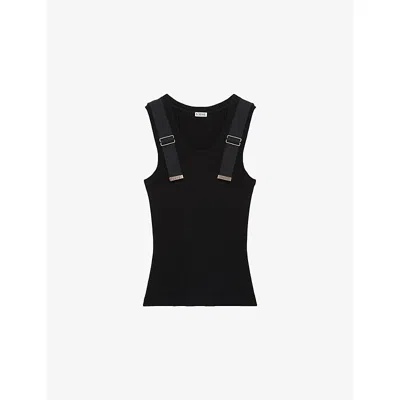 Loewe Womens Black Ribbed Buckled-strap Cotton-blend Tank Top