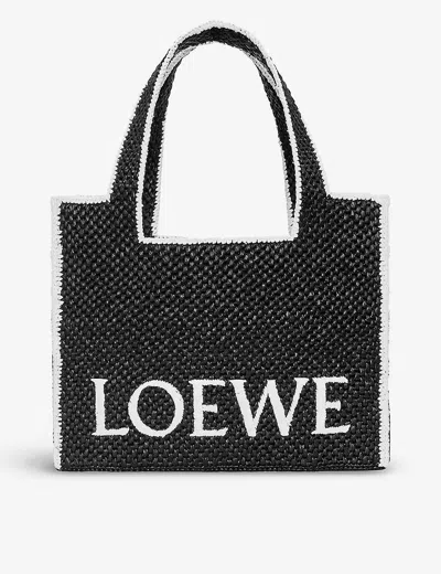 Loewe Womens Black X Paula's Ibiza Large Raffia Tote Bag