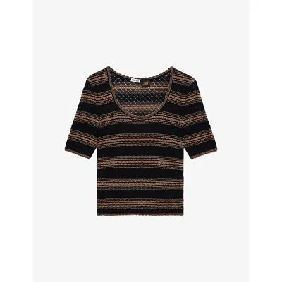Loewe Womens Black/beige  X Paula's Ibiza Stripe-print Short-sleeve Knitted Cotton-blend Jumper In Multi