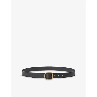 LOEWE WOMENS BLACK/GOLD ROUNDED-BUCKLE LEATHER BELT