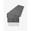 Loewe Logo Fringe Wool-blend Scarf In Black/white