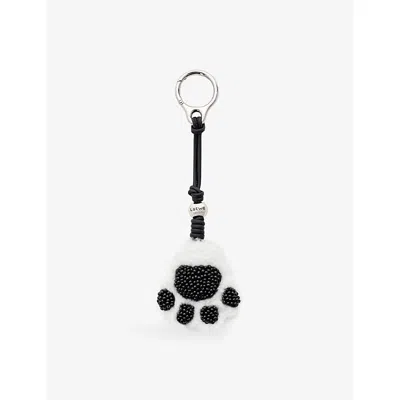 Loewe Womens Black/white Paw Beaded And Leather Bag Charm