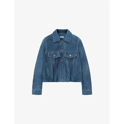 Loewe Womens  Anagram-patch Denim-look Leather Jacket In Blue