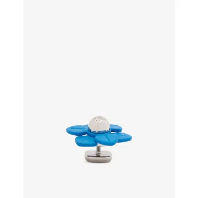 Loewe Womens  Flower Leather And Brass Pin In Blue