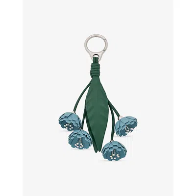 Loewe Womens Blue/green  X Paula's Ibiza Flower Pistil Leather Bag Charm In Multi