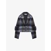 Loewe Mohair-wool Scarf-detail Check Coat In Blue