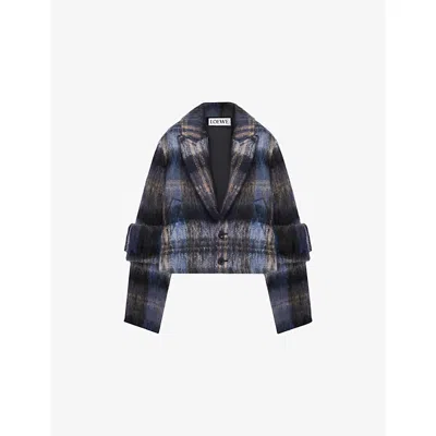 LOEWE WOMENS LOEWE CHECK BRUSHED WOOL-BLEND JACKET