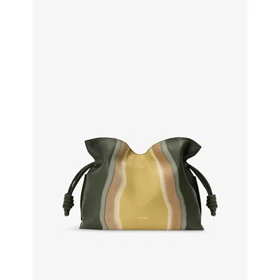 Loewe Womens Bottle Green/ochre Flamenco Medium Leather Clutch Bag