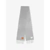 Loewe Womens Light Grey Brand-plaque Fringed Wool-blend Scarf In Gray