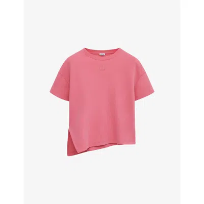 Loewe Womens Bright Pink Logo-embroidered Asymmetric-hem Cotton-blend T-shirt Xs
