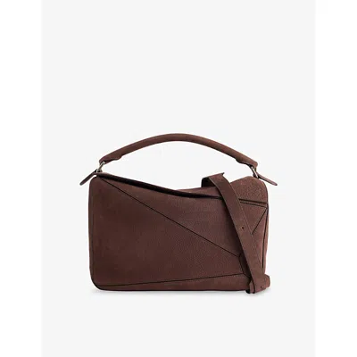 Loewe Womens  Puzzle Large Suede Top-handle Bag In Brown