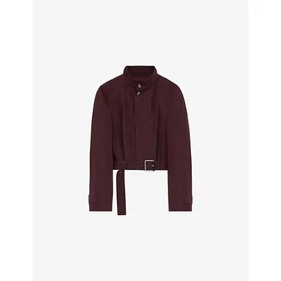 Loewe Womens Burgundy Belted-hem Cotton-blend Jacket