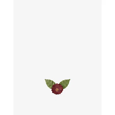 Loewe Womens Burgundy  X Paula's Ibiza Flower Pistil Leather And Brass Pin In Multi
