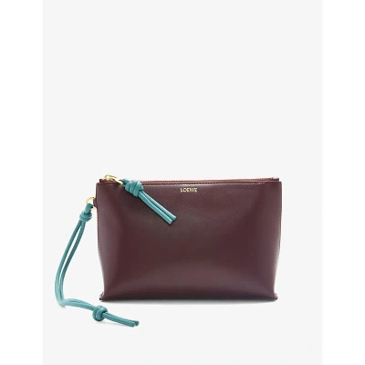 Loewe Knot Foil-logo Leather Pouch In Burgundy/emerald