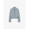 Loewe Womens Checked Draped Wool-blend Jacket Light Blue/white