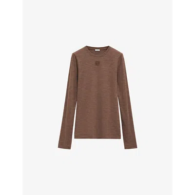 LOEWE WOMENS LOEWE ANAGRAM-EMBROIDERED LONG-SLEEVE WOOL-BLEND TOP