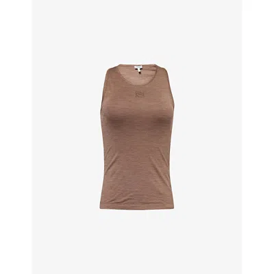 Loewe Womens Anagram Twist-back Stretch-wool Tank Top Chocolate Brown