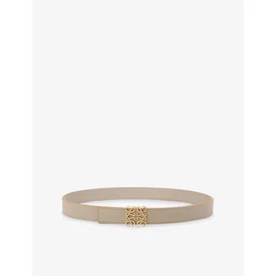 LOEWE WOMENS ANAGRAM REVERSIBLE LEATHER BELT CLAY/GOLD