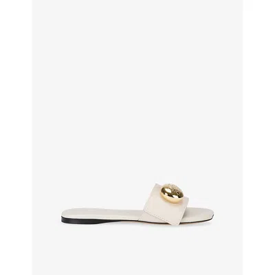 Loewe Womens Cream Pebble Flat Leather Slides Eur 37 / 4 Uk In White