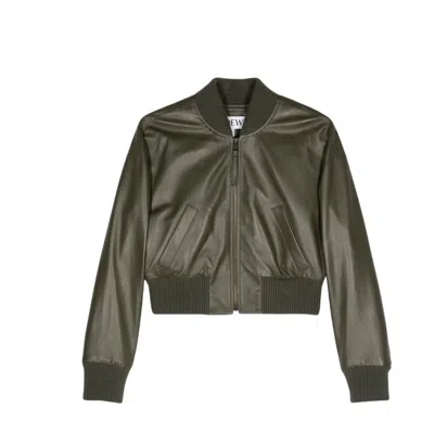 Loewe Womens Cropped Leather Bomber Jacket In Green