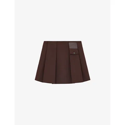 Loewe Wool-silk Pleated Mini Skirt In Brown