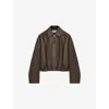 Loewe Womens  Draped Pointed-collar Leather Jacket In Brown