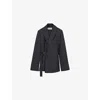 Loewe Wool Check Draped Blazer In Gray