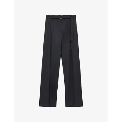 Loewe Womens Dark Grey Pleated Adjustable-belt Wool Trousers In Gray