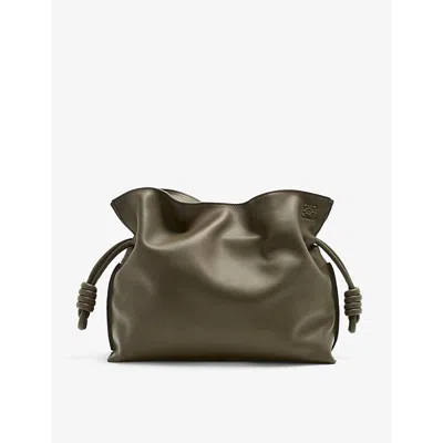 Loewe Womens Dark Khaki Green Flamenco Leather Clutch Bag