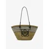 Loewe Womens Dark Khaki/black  X Paula's Ibiza Anagram Striped Medium Iraca Palm And Leather Basket B In Dark Khaki/black
