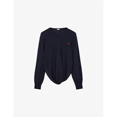 Loewe Womens Dark Navy Logo-embroidered Twisted-side Wool Jumper In Blue