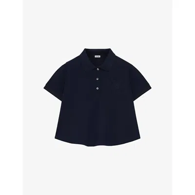 Loewe Womens Dark Navy Trapeze Cropped Cotton Polo Shirt In Blue