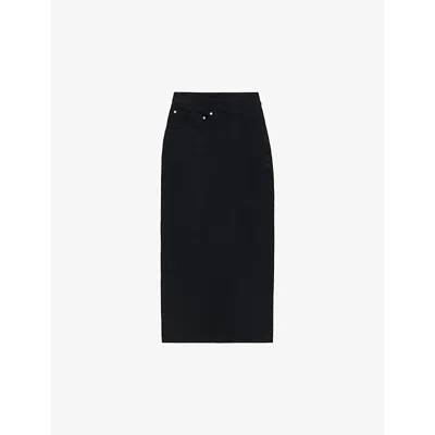 LOEWE WOMENS BLACK DECONSTRUCTED HIGH-WAIST ASYMMETRIC DENIM MIDI SKIRT