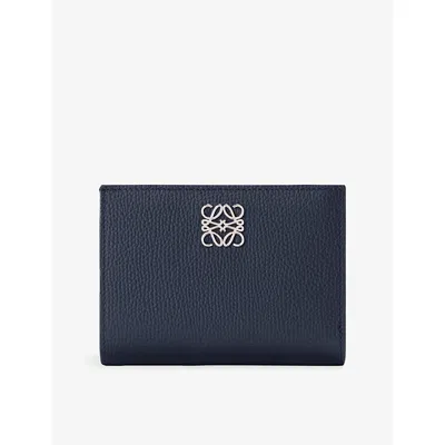 Loewe Womens Deep Navy Anagram Compact Leather Wallet In Blue