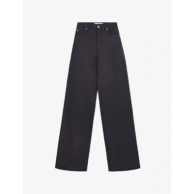 Loewe Womens Deep Pavement High-rise Wide-leg Brand-patch Cotton-drill Trousers