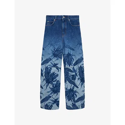 Loewe Womens Denim Blue Graphic-print Barrel-leg High-rise Jeans